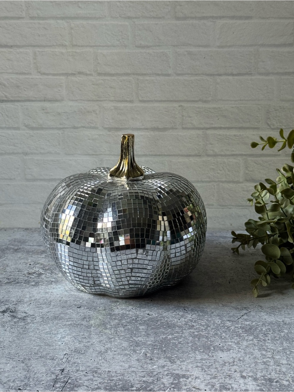 Disco Ball Mosaic Mirrored Pumpkin Silver Halloween Decor
